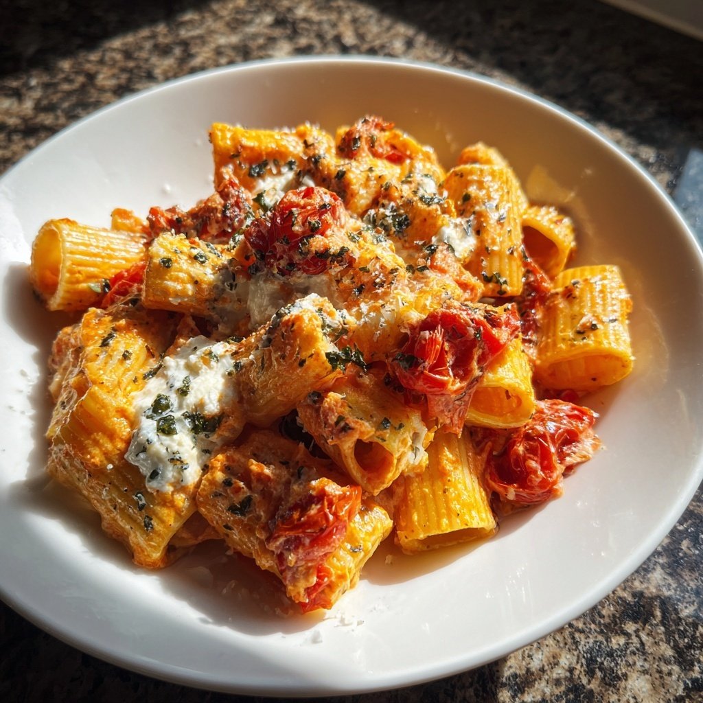 Rigatoni mit Tomaten und Ricotta