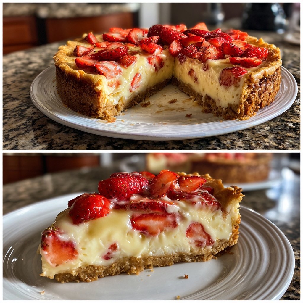 Saftiger Erdbeerkuchen Mit Vanillepudding