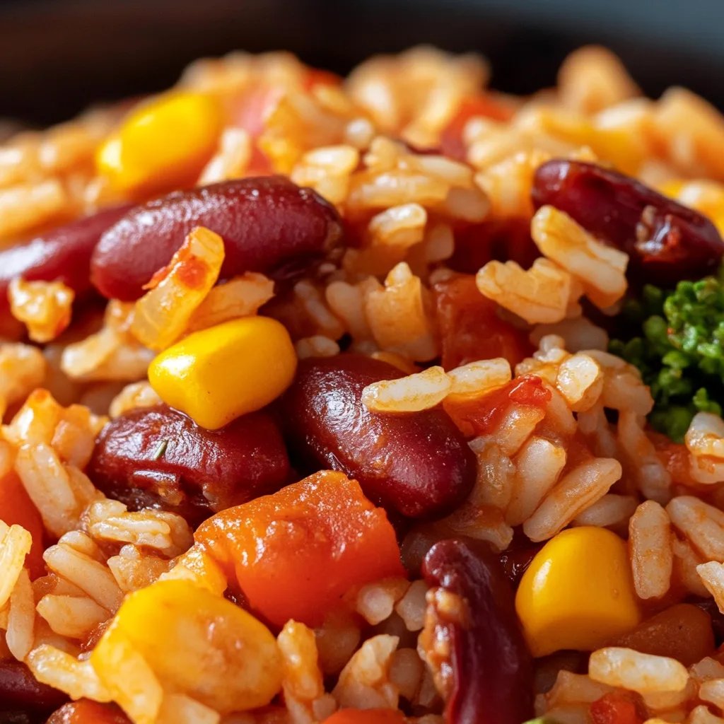 Vegetarische Reispfanne mit Kidneybohnen, Mais und Paprika